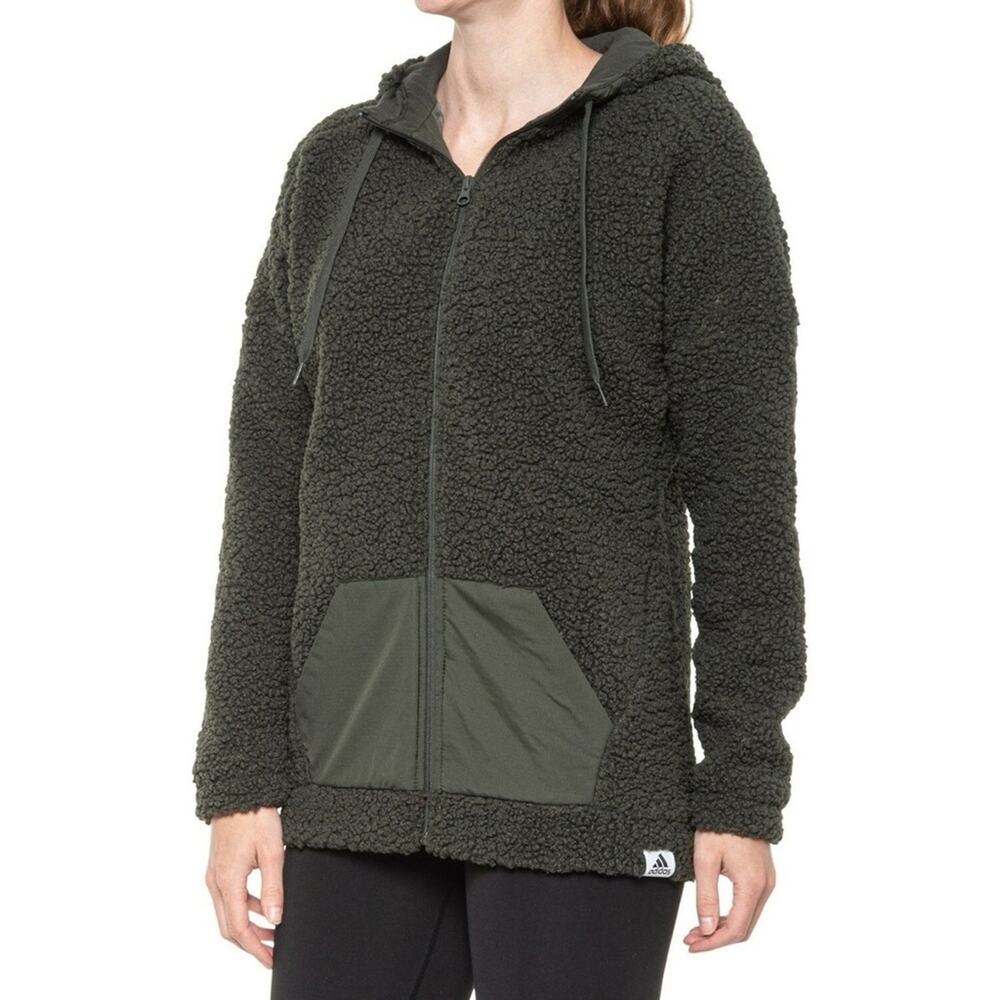 Adidas Olive Green Sherpa Fleece Jacket Size XS
